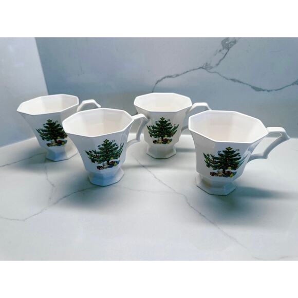 Set of 4 Nikko Christmastime Footed Holiday Tree Pedestal Coffee Tea Cup - White - Picture 1 of 7